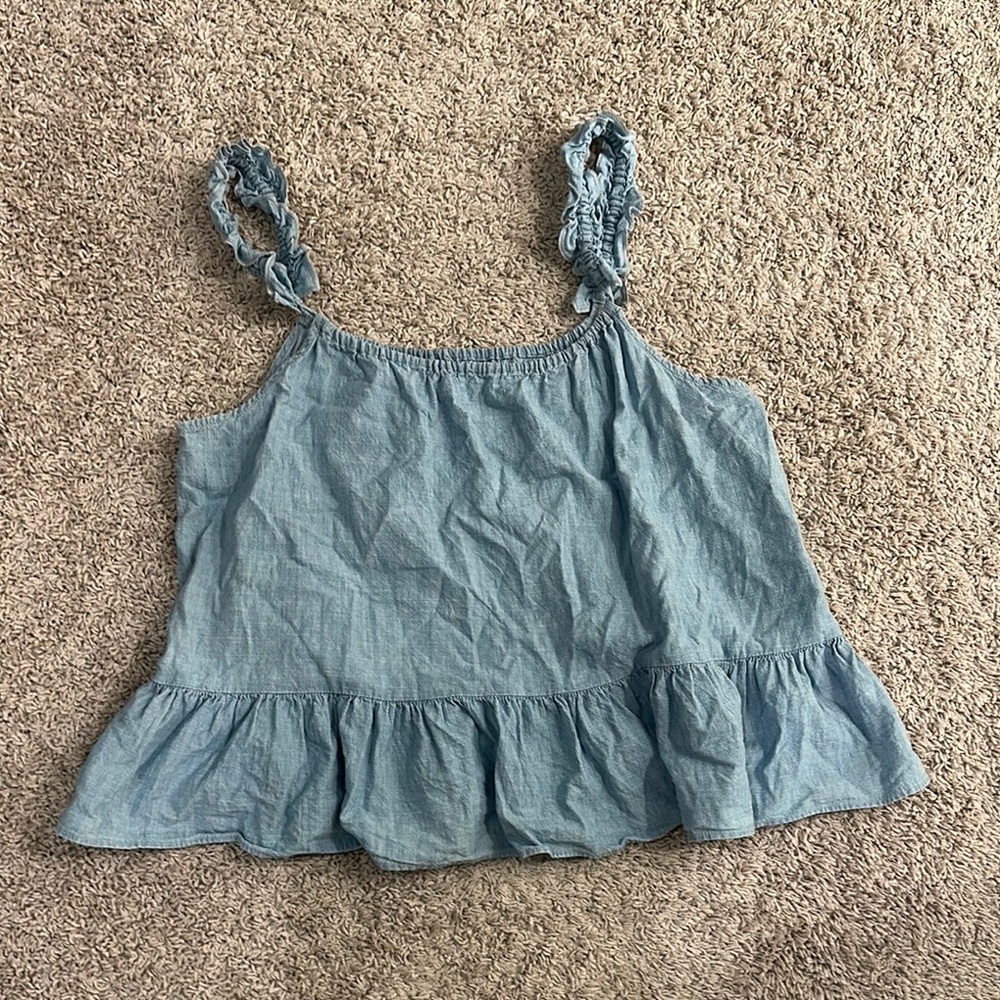 Madewell denim ruffle strap cami top Sz 14P